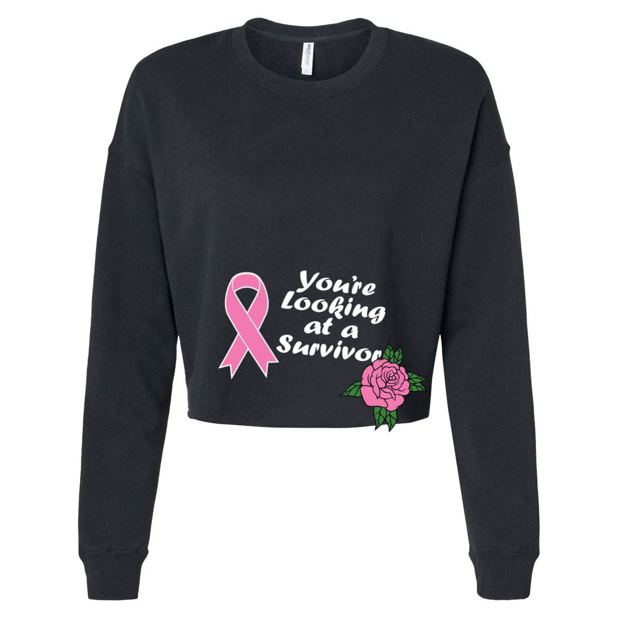 You're Looking At A Survivor Breast Cancer Cropped Pullover Crew