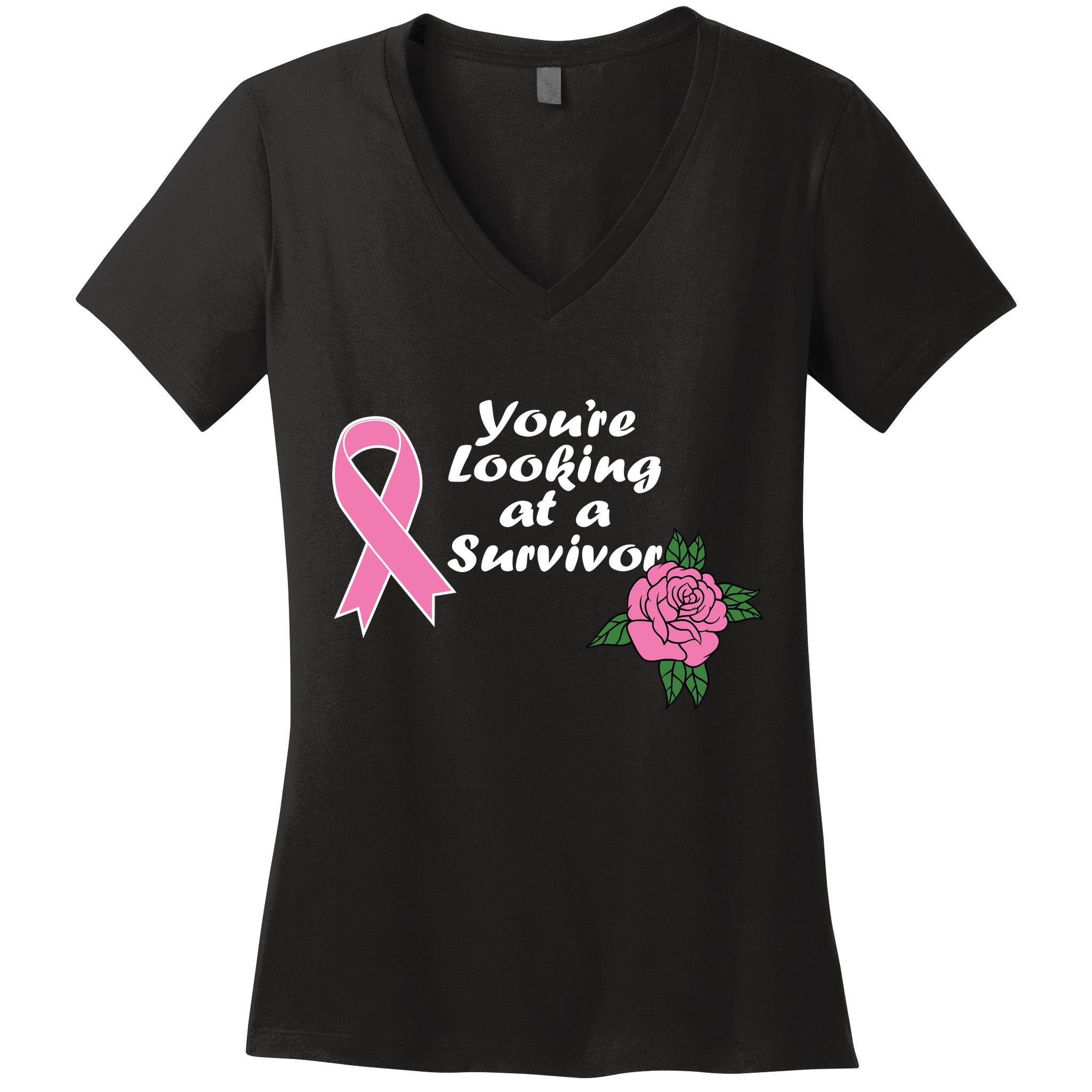 You're Looking At A Survivor Breast Cancer Women's V-Neck T-Shirt