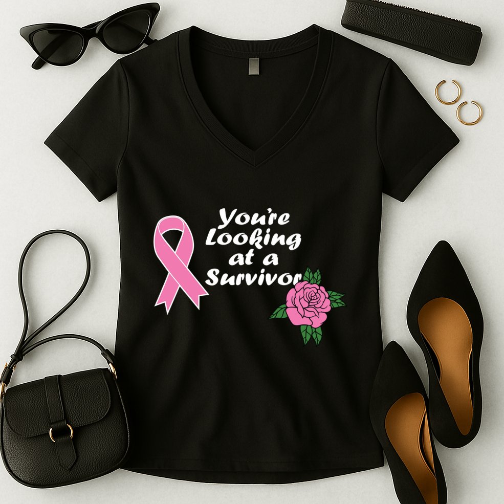 You're Looking At A Survivor Breast Cancer Women's V-Neck T-Shirt