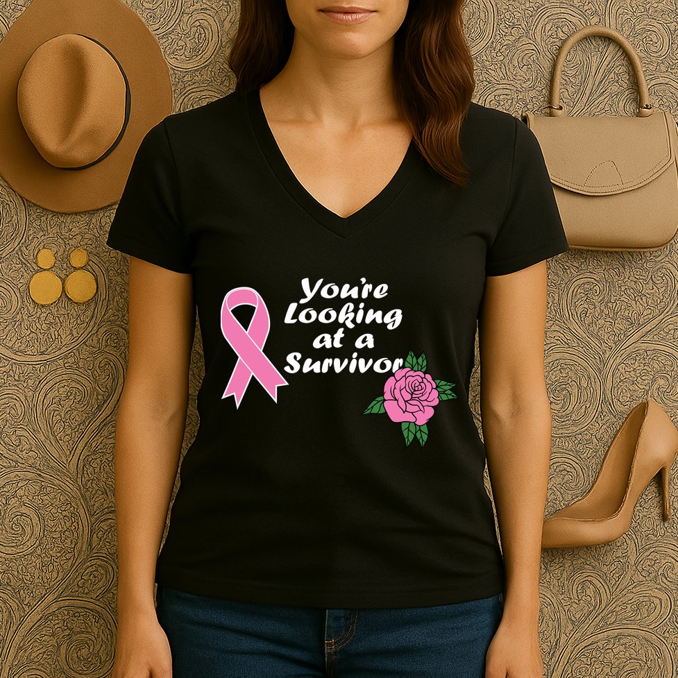 You're Looking At A Survivor Breast Cancer Women's V-Neck T-Shirt