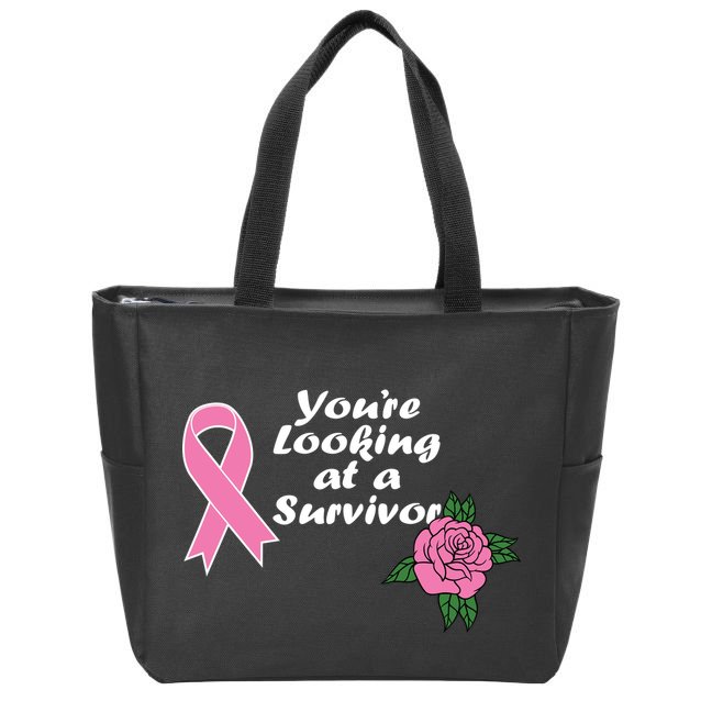 You're Looking At A Survivor Breast Cancer Zip Tote Bag
