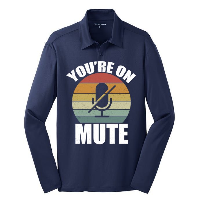 You're On Mute Retro Funny Silk Touch Performance Long Sleeve Polo