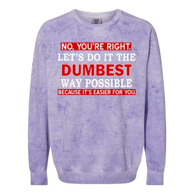 You're Right Let's Do The Dumbest Way Possible Humor Colorblast Crewneck Sweatshirt