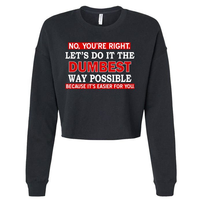 You're Right Let's Do The Dumbest Way Possible Humor Cropped Pullover Crew