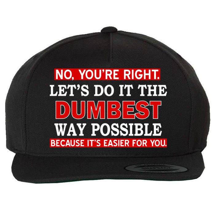 You're Right Let's Do The Dumbest Way Possible Humor Wool Snapback Cap