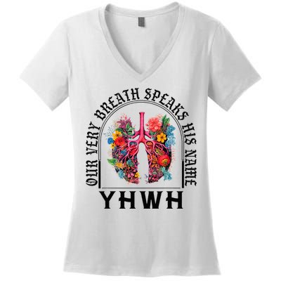 Yhwh Our Very Breath Speaks His Name Yahweh Christian Women's V-Neck T-Shirt