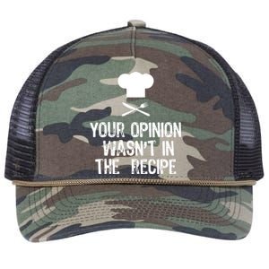 Your Opinion Wasnt In The Recipe Chef Cooking Gift Retro Rope Trucker Hat Cap