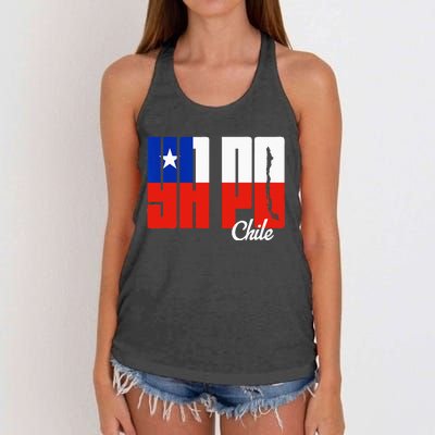 Ya Po Chile Flag And Map Word Fill Women's Knotted Racerback Tank