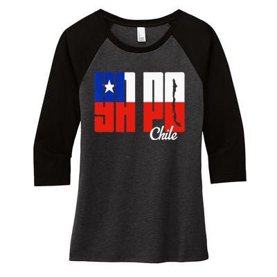 Ya Po Chile Flag And Map Word Fill Women's Tri-Blend 3/4-Sleeve Raglan Shirt