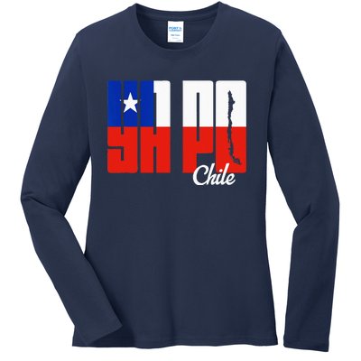 Ya Po Chile Flag And Map Word Fill Ladies Long Sleeve Shirt