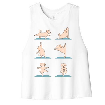 Yoga Poses Dog Yoga Lover Meditating Workout Spiritual Cool Gift Women's Racerback Cropped Tank