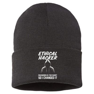Your Password Is Too Short Ethical Hacker Funny Online Sustainable Knit Beanie