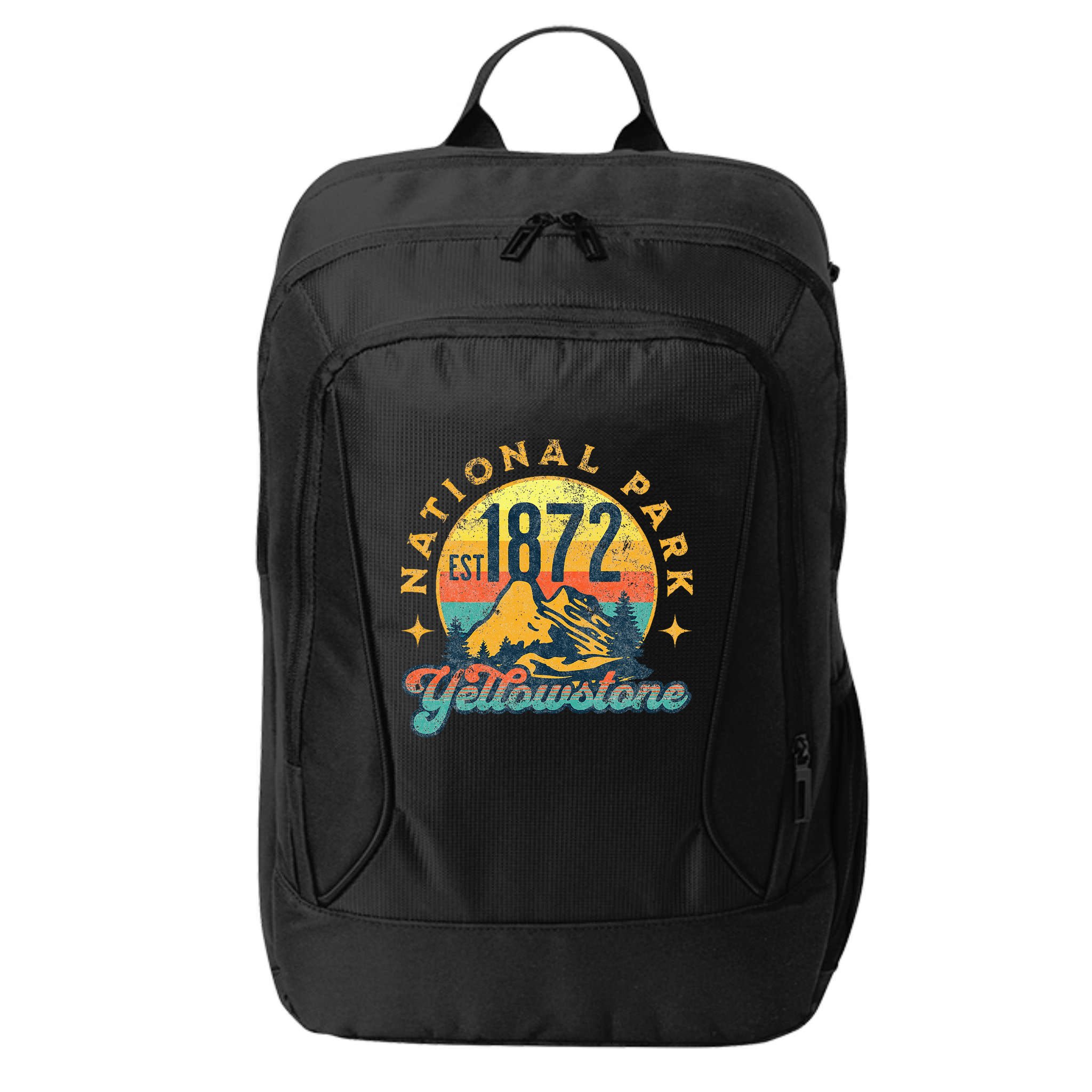 Yellowstone Park Nature Mountains Hiking Outdoors Vintage City Backpack
