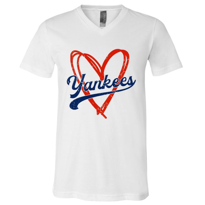 Yankee Personalized Name Retro Vintage Heart V-Neck T-Shirt