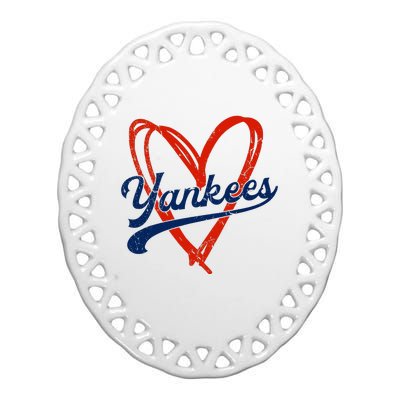 Yankee Personalized Name Retro Vintage Heart Ceramic Oval Ornament