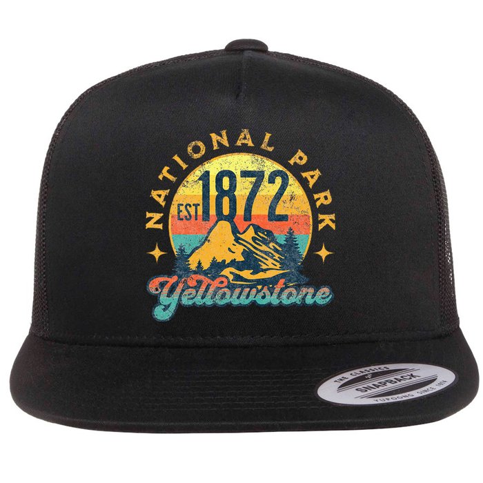 Yellowstone Park Nature Mountains Hiking Outdoors Vintage Flat Bill Trucker Hat