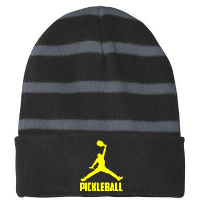 Yellow Pickleball Sports Logo Striped Beanie with Solid Band