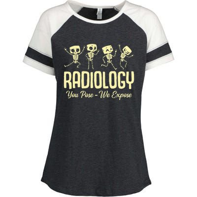 You Pose We Expose Radiology Dancing Skeleton Xray Rad Tech Enza Ladies Jersey Colorblock Tee