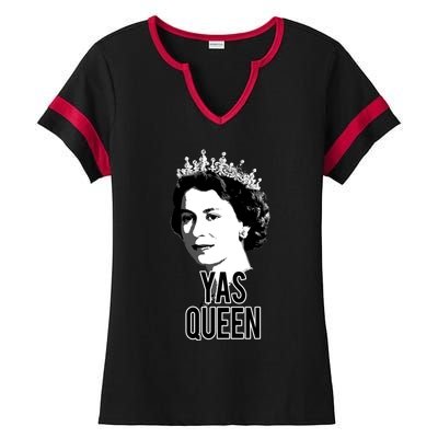 Yas Queen Elizabeth Ii England Meme Gift British Crown Ladies Halftime Notch Neck Tee