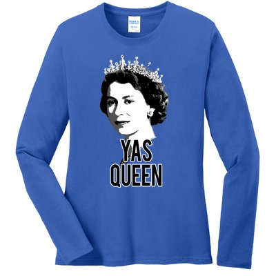 Yas Queen Elizabeth Ii England Meme Gift British Crown Ladies Long Sleeve Shirt