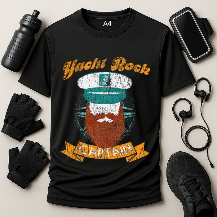 Yacht Rock Captain Party Boat Drinking Bearded Cooling Performance Crew T-Shirt