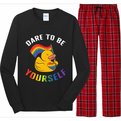 Yellow Rubber Duck Dare To Be Yours Lgbt Rainbow Flag Gift Long Sleeve Pajama Set