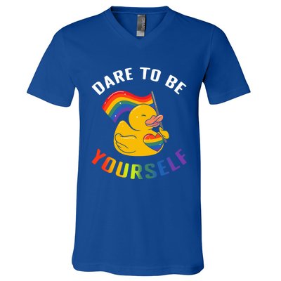 Yellow Rubber Duck Dare To Be Yours Lgbt Rainbow Flag Gift V-Neck T-Shirt