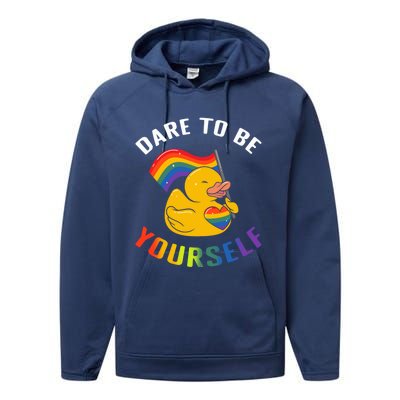 Yellow Rubber Duck Dare To Be Yours Lgbt Rainbow Flag Gift Performance Fleece Hoodie