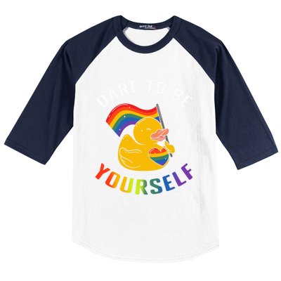 Yellow Rubber Duck Dare To Be Yours Lgbt Rainbow Flag Gift Baseball Sleeve Shirt