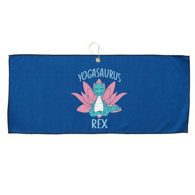 Yogasaurus Rex Funny Namaste Dinosaur Yoga Meditation Lover Large Microfiber Waffle Golf Towel