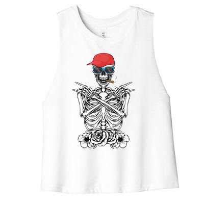 Young Rock On Rock Star Skeleton Hands Rocker Gift Women's Racerback Cropped Tank