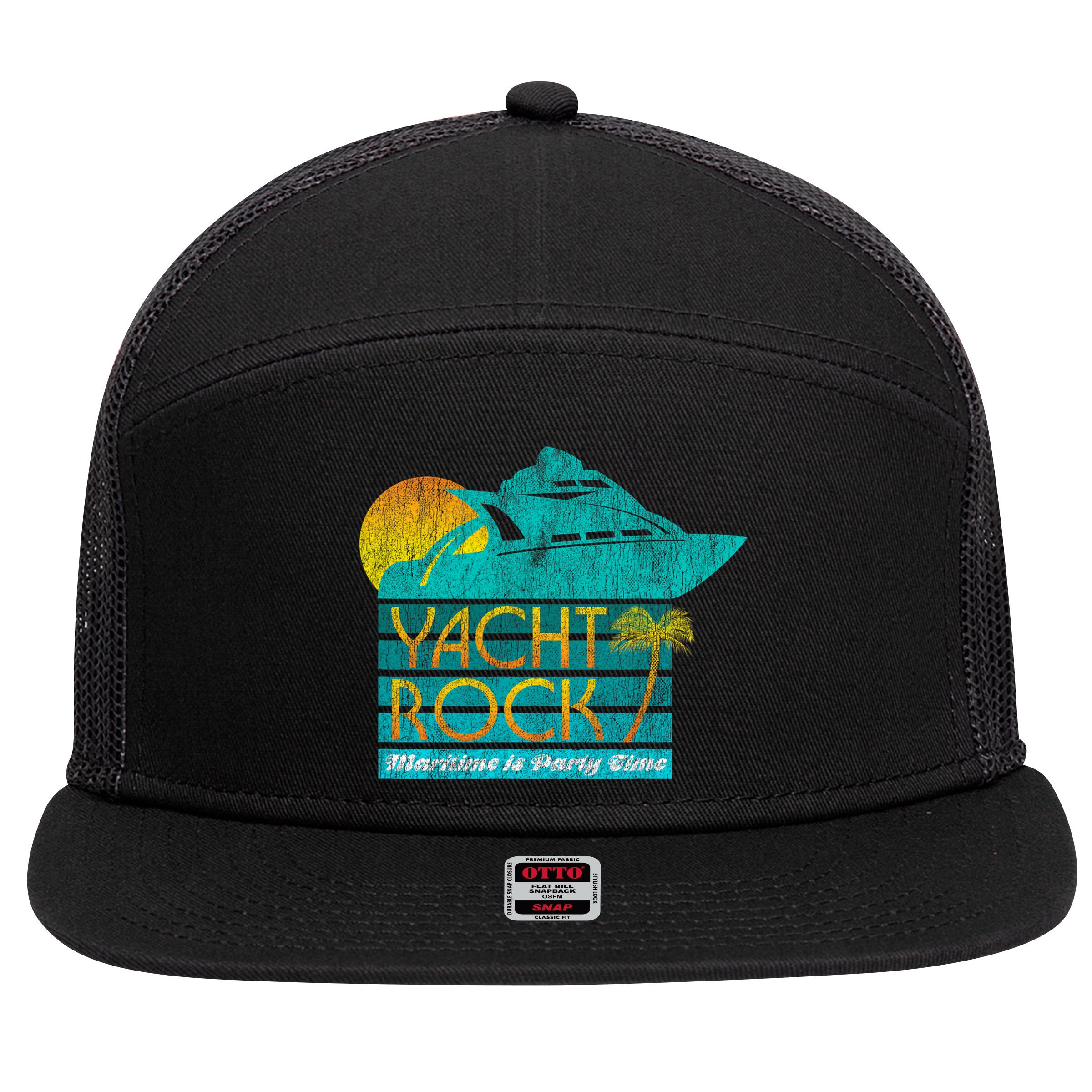 Yacht Rock Party Boat Drinking Maritime 7 Panel Mesh Trucker Snapback Hat