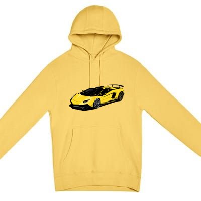 Yellow Racing Sports Car Premium Pullover Hoodie