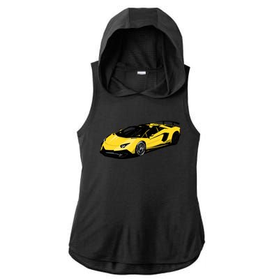 Yellow Racing Sports Car Ladies PosiCharge Tri-Blend Wicking Draft Hoodie Tank