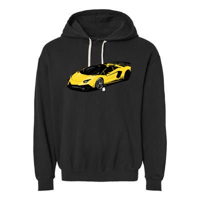 Yellow Racing Sports Car Garment-Dyed Fleece Hoodie