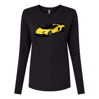 Yellow Racing Sports Car Womens Cotton Relaxed Long Sleeve T-Shirt