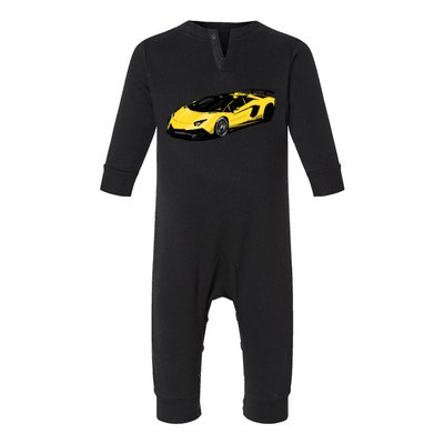 Yellow Racing Sports Car Infant Fleece One Piece