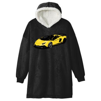 Yellow Racing Sports Car Hooded Wearable Blanket