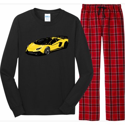 Yellow Racing Sports Car Long Sleeve Pajama Set