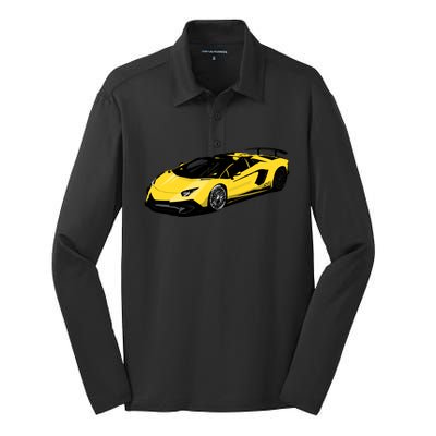 Yellow Racing Sports Car Silk Touch Performance Long Sleeve Polo