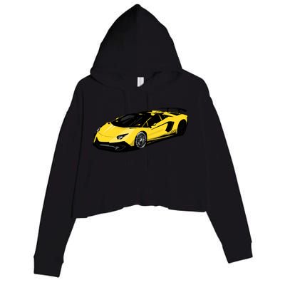 Yellow Racing Sports Car Crop Fleece Hoodie