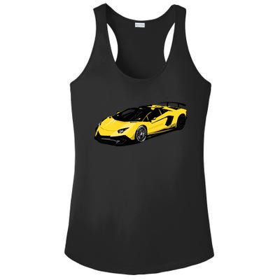 Yellow Racing Sports Car Ladies PosiCharge Competitor Racerback Tank