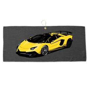 Yellow Racing Sports Car Large Microfiber Waffle Golf Towel