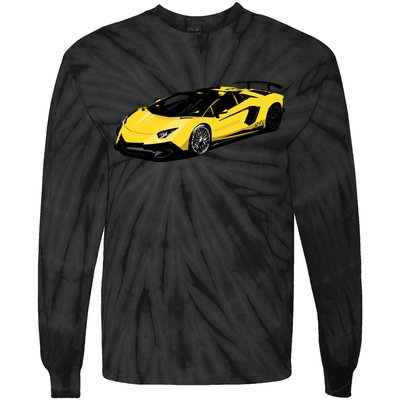 Yellow Racing Sports Car Tie-Dye Long Sleeve Shirt