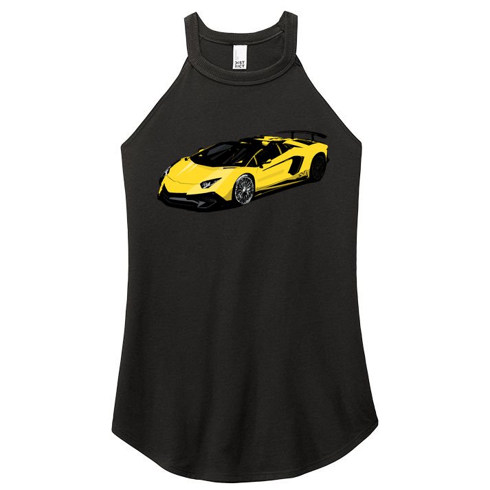 Yellow Racing Sports Car Women's Perfect Tri Rocker Tank