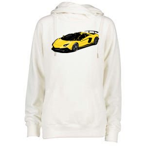 Yellow Racing Sports Car Womens Funnel Neck Pullover Hood