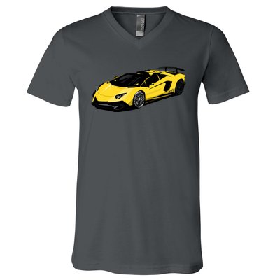 Yellow Racing Sports Car V-Neck T-Shirt