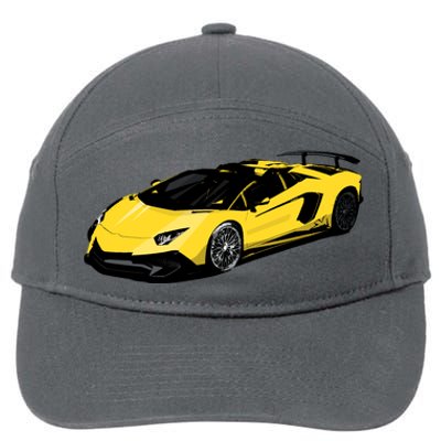 Yellow Racing Sports Car 7-Panel Snapback Hat