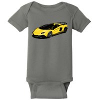 Yellow Racing Sports Car Baby Bodysuit