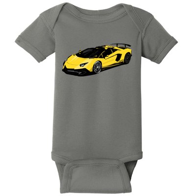 Yellow Racing Sports Car Baby Bodysuit